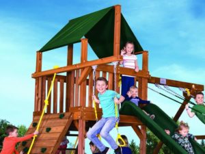 Rainbow Swing Set Green Canopy Clubhouse