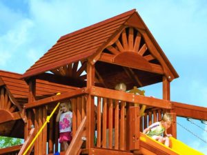 Rainbow Swing Set Wooden Roof Clubhouse