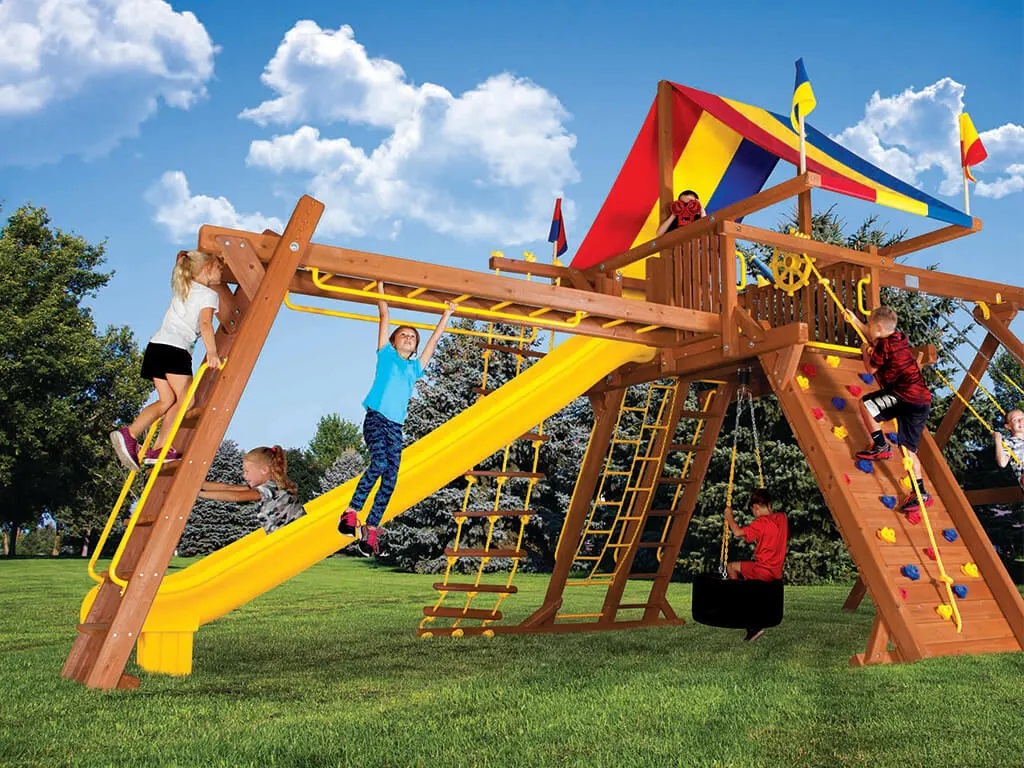 Pin on Mega fort, triple swing set, monkey bars